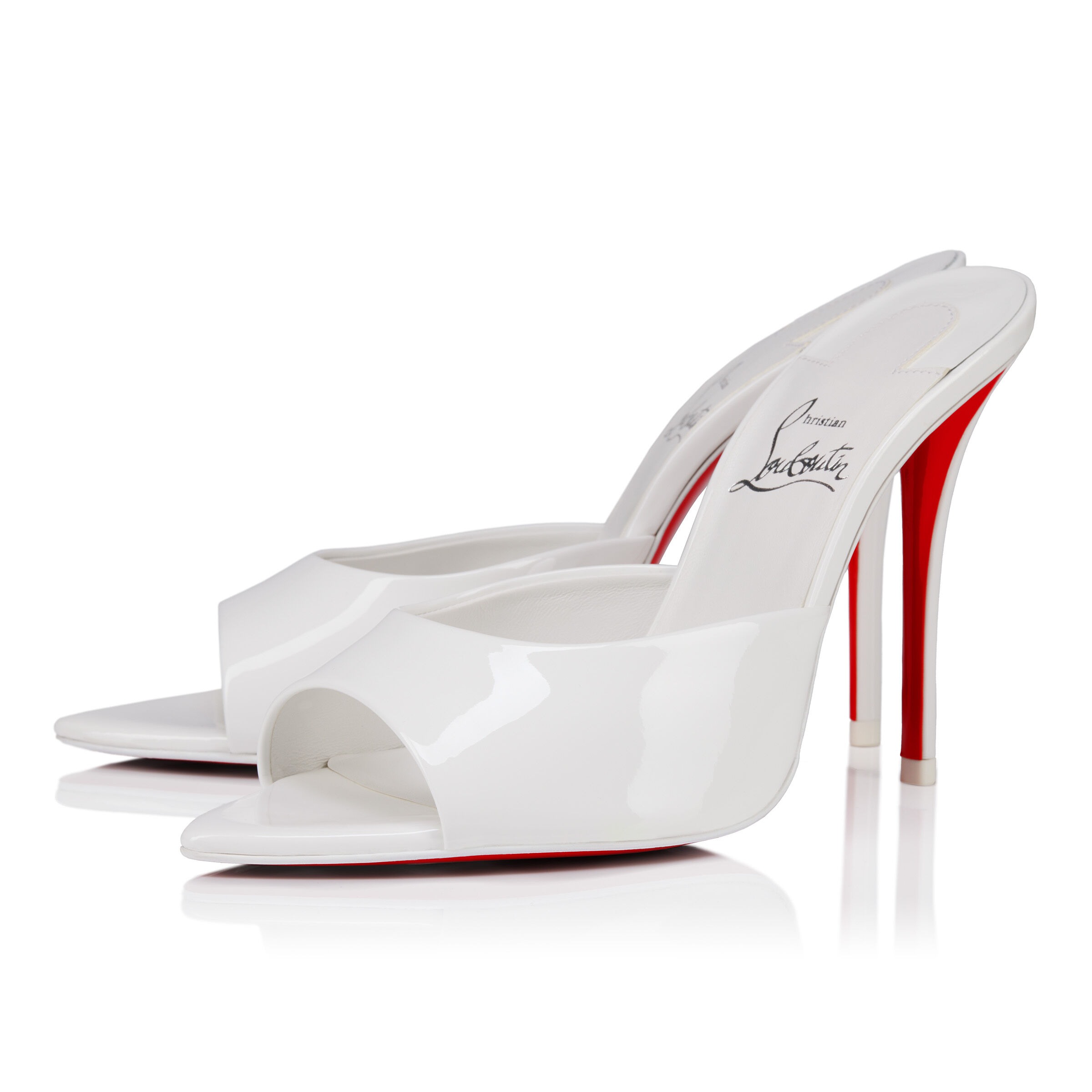 【美品】Christian Louboutin ホワイト ハイヒール Miss Z Mule - 100 mm Mules - Patent calf leather - Bianco